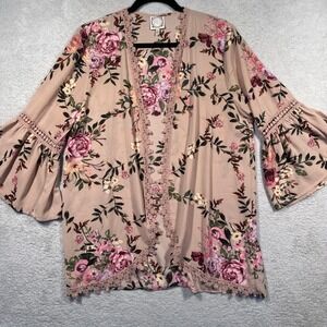 Tru Self Floral Kimono Bell Sleeve Crochet Lightweight Swim Cover Up Women‎ M